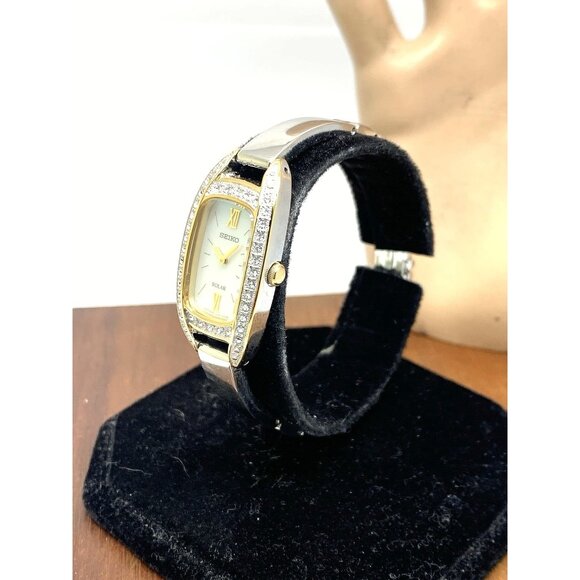 Seiko Women's Watch SUP388 Solar Mother of Pearl Dial Two Tone Stainless Steel - Picture 2 of 14